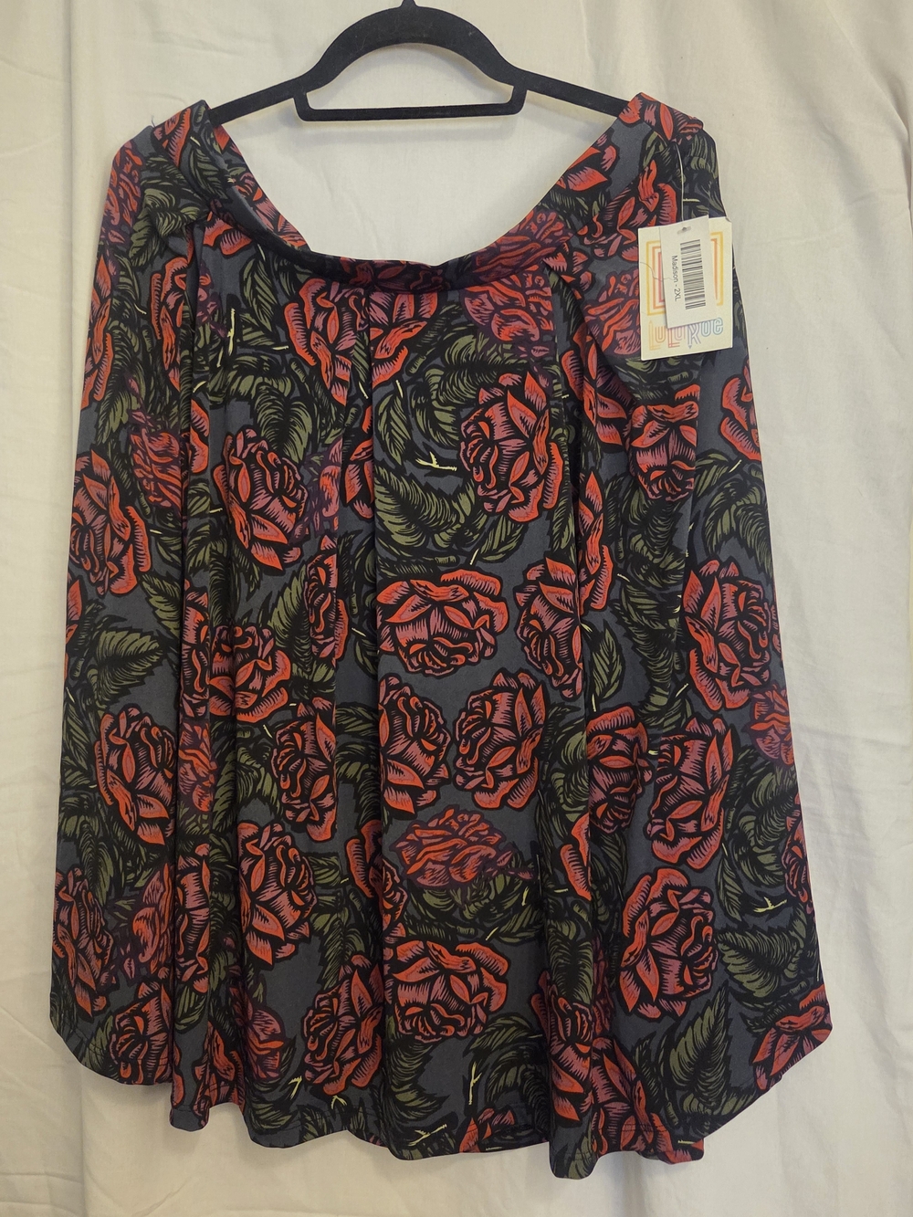 Madison Black Pleated Skirt with Red Rose Print